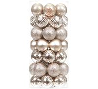Sea Team 46-Pack Christmas Ball Ornaments with Strings, 30mm/1.18" Mini Size Baubles, Shatterproof Plastic Christmas Bulbs, Hanging Decorations for Xmas Tree, Holiday, Wedding, Party, Champagne