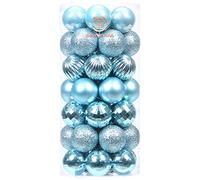Sea Team 46-Pack Christmas Ball Ornaments with Strings, 30mm/1.18" Mini Size Baubles, Shatterproof Plastic Christmas Bulbs, Hanging Decorations for Xmas Tree, Holiday, Wedding, Party, Baby Blue