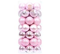 Sea Team 46-Pack Christmas Ball Ornaments with Strings, 30mm/1.18" Mini Size Baubles, Shatterproof Plastic Christmas Bulbs, Hanging Decorations for Xmas Tree, Holiday, Wedding, Party, Pink