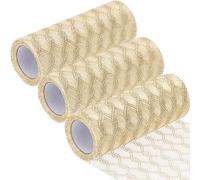 Sea Team 6-Inch-Wide Sheer Glitter Yarn Ribbon, Decorative Mesh Ribbon for Christmas Trees, Wreaths, Garlands, Art Crafts, Bouquets, Seasonal Decorations (3-Pack, 10-Yard/Pack, Gold)