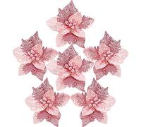 Sea Team 6-Pack Artificial Glitter Poinsettia Christmas Flower Ornaments Tree Decorations, 10-inch