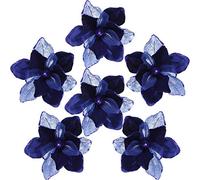 Sea Team 6-Pack Artificial Glitter Poinsettia, Magnolia Flower Sticks, Christmas Flower Ornaments, Floral Stems, Picks, Branches, Xmas Tree Decorations for Holiday, Party, Wedding, 10-inch, Blue