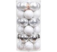 Sea Team 60mm/2.36" Delicate Contrast Color Theme Painting & Glittering Christmas Tree Pendants Decorative Hanging Christmas Baubles Balls Ornaments Set - 30 Pieces (Silver & White)