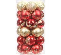 Sea Team 60mm/2.36" Delicate Contrast Color Theme Painting & Glittering Christmas Tree Pendants Decorative Hanging Christmas Baubles Balls Ornaments Set - 30 Pieces (Red & Gold)