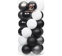 Sea Team 60mm/2.36" Delicate Contrast Color Theme Painting & Glittering Christmas Tree Pendants Decorative Hanging Christmas Baubles Balls Ornaments Set - 30 Pieces (Black & White)