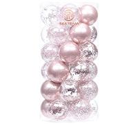 Sea Team 60mm/2.36" Shatterproof Clear Plastic Christmas Ball Ornaments Decorative Xmas Balls Baubles Set with Stuffed Delicate Decorations (30 Counts, Pinkish Gold)