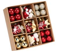 Sea Team 62-Pack Assorted Shatterproof Plastic Christmas Ball Ornaments Set, Miniature Baubles, Pendants, Decorations for Small Xmas Tree, DIY Wreath, Garland(Red & Gold)