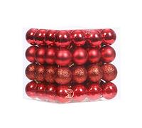 Sea Team 64-Pack Christmas Ball Ornaments with Strings, 30mm/1.18-Inch Mini Size Baubles, Shatterproof Plastic Christmas Bulbs, Hanging Decorations for Xmas Tree, Holiday, Wedding, Party, Red