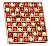 Sea Team 64-Pack Mini Christmas Ball Ornaments with Strings, 30mm/1.18-Inch Small Baubles, Shatterproof Plastic Christmas Bulbs, Hanging Decorations for Xmas Tree, Wreath, Garland (Red, Gold)