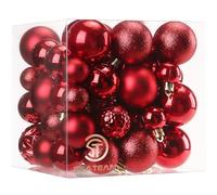 Sea Team 70-Pack Shatterproof Christmas Baubles 30-50mm Red | With Strings, Hanging Decorations for Xmas Tree, Holiday, Wedding, Party, 1.18-1.97 Inch, Plastic Bulbs