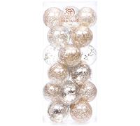 Sea Team 70mm/2.76" Shatterproof Clear Plastic Christmas Ball Ornaments Decorative Xmas Balls Baubles Set with Stuffed Delicate Decorations (24 Counts, Champagne)