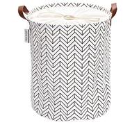 Sea Team Arrow Pattern Laundry Hamper Canvas Fabric Laundry Basket Collapsible Storage Bin with PU Leather Handles and Drawstring Closure, 19.7 by 15.7 inches, Waterproof Inner, Black
