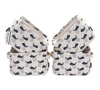 Sea Team Foldable Mini Square New Black and White Theme 100% Natural Linen & Cotton Fabric Storage Bins Storage Baskets Organizers for Shelves & Desks - Set of 4 (Whale)