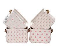 Sea Team Foldable Mini Team New Theme Grey and White - Storage Baskets in 100% Natural Cotton and Linen Fabric (Pink, 4 Pieces)