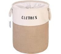 Sea Team Jute and Canvas Storage Basket - Collapsible, Lightweight Laundry Hamper for Home - 46.8L Capacity