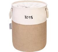 Sea Team Jute and Canvas Storage Basket - Collapsible, Lightweight Laundry Hamper for Home - 46.8L Capacity