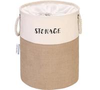 Sea Team Jute and Canvas Storage Basket - Collapsible, Lightweight Laundry Hamper for Home - 46.8L Capacity