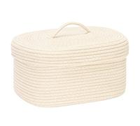 Sea Team Oval Cotton Rope Storage Basket with Lid, Lidded Woven Storage Bin, Nursery Storage Container, Diaper Caddy, Baby Shower Basket, Box, Organizer, 15 x 11 x 6.5 Inches (Medium, Cream)