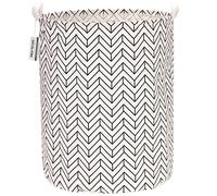 Sea Team Ramie Cotton Fabric Foldable Laundry Basket with Waterproof Coating Large Size 19.7 Inch Hessian Cylindrical Storage Basket with Stylish Arrow Black A Design