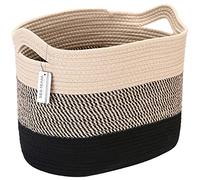 Sea Team Small Laundry Basket Flaxen Cotton Woven Basket with Handle for Clothes Towels Toys, Storage Hamper for Living Room Bedroom, 46x36x33cm,FLAXEN