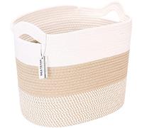 Sea Team Small Laundry Basket Flaxen Cotton Woven Basket with Handle for Clothes Towels Toys, Storage Hamper for Living Room Bedroom, 46x36x33cm,MOTTLED KHAKI