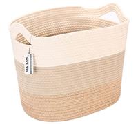 Sea Team Small Laundry Basket Flaxen Cotton Woven Basket with Handle for Clothes Towels Toys, Storage Hamper for Living Room Bedroom, 46x36x33cm,KHAKI