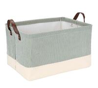 Sea Team Square Canvas Storage Basket with Frame, 42x30x25cm, Green | Built-in rigid frame keeps the basket well-shaped, ideal for shelf & cabinet storage as well as home decorative organizer