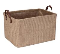 Sea Team Square Jute Storage Basket with Internal Frame Support - Structured Organizer 42x30x25cm for Shelves, Cabinets, Home Decor