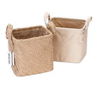 Sea Team Storage Baskets Organizer Box Bins in Jute and Cotton Linen Foldable with Handle Decorative for Home Toiletry Stationery Sundries Toys Jewerly Color Beige 17 * 17 * 17CM 2PCS