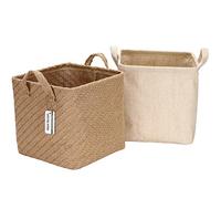 Sea Team Storage Baskets Organizer Box Bins in Jute and Cotton Linen Foldable with Handle Decorative for Home Toiletry Stationery Sundries Toys Jewerly Color Beige 26 * 26 * 26CM 2PCS
