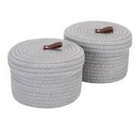 Sea Team Twin Grey Lidded Cotton Rope Multi Purpose Storage Baskets