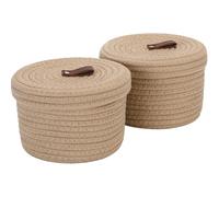 Sea Team Twin Khaki Lidded Cotton Rope Multi Purpose Storage Baskets