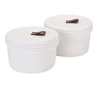 Sea Team Twin White Lidded Cotton Rope Multi Purpose Storage Baskets