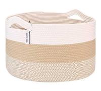 Sea Team XXL Extra Large Woven Laundry Basket with Handles - Big Storage Hamper for Clothes, Towels, Toys - Perfect for Bedroom, Living Room, Nursery - Sturdy & Stylish Mottled Khaki Design