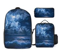 Sea Thundering Ocean Wave Seascape 3 Pieces Set Laptop Backpack Casual Daypack with Lunch Box Pencil Case for Travel