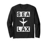 SEA to LAX Airplane Route Airport Code Seattle Los Angeles Long Sleeve T-Shirt