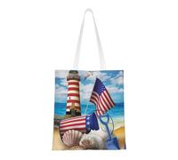 Sea To Shining Sea Patriotic Fashion Canvas Tote Bag With All Over Print Design, Large Reusable Shopper Tote With Double Handles,Beach Tote, Weekend Bag