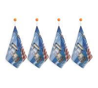Sea to Shining Sea Patriotic Hand Towels, 4PCS Microfiber Hand Towels with Hanging Loop, Super Absorbent Quick-Dry Bathroom & Kitchen Towel Lint-Free, 11.8 X11.8 Inch