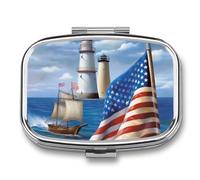 Sea to Shining Sea Patriotic Pill Box 2 Compartment Portable Pill Case Daily Square Pill Organizer for Pocket Purse Daily Medicine Container to Hold Vitamins Fish Oil Travel Gifts
