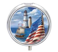 Sea to Shining Sea Patriotic Pill Case 3 Compartment Portable Pill Box Daily Round Pill Organizer for Pocket Purse Daily Medicine Container to Hold Vitamins Fish Oil Travel Gifts
