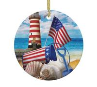 Sea To Shining Sea Patriotic Print Christmas Hanging Ornaments Pendants | Ceramic Hanging Ornament Round Christmas Decoration,For Xmas Tree Wedding Holiday Party Home Decor
