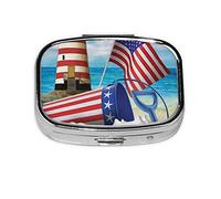 (Sea to Shining Sea Patriotic) Square Pill Box with 2 Compartment Small Pill Organizer Portable Pill Case Vitamin Containers, Travel Essentials 5.5x4x1.8 cm