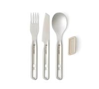 Sea to Summit - Detour Stainless Steel Cutlery Set - 1 Person, 3 Piece - Camping Knife + Fork + Spoon & Magnetised Silicone Keeper - BPA-Free - High Grade Stainless Steel Camping Cutlery - 135g