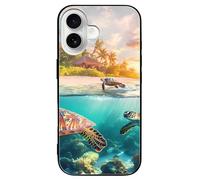Sea Turle in Sunset Printed Phone Case Unisex Cute Trendy Glass Cellphone Protective Cover Compatible with iPhone 16/16 Pro/16 Pro Max/16 Plus/16 E