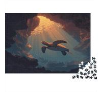 Sea Turtle 1000pcs (75x50cm) Erwachsenenpuzzle - Swimming near Deep Sea Volcanic Crater Erwachsenenpuzzle DIY-Puzzlespielzeug