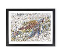 Sea Turtle 3 Modern BG Framed Print | A4 Black Framed Wall Art | Ready to Hang | Modern Animal Picture | Living Room Bedroom Lounge Office