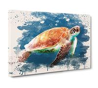 Sea Turtle 3 Modern FC Canvas Print | Gallery Wrapped 30mm Frame Wall Art | 24x16 inches | Ready to Hang | Modern Animals Picture | Living Room Bedroom Lounge Office