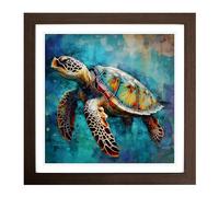 Sea Turtle Abstract Art No.1 Framed Print | 18x18 Inch Walnut Framed Wall Art | Ready to Hang | Abstract Animal Picture | Living Room Bedroom Lounge Office