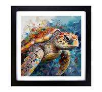 Sea Turtle Abstract Art No.2 Framed Print | 18x18 Inch Black Framed Wall Art | Ready to Hang | Abstract Animal Picture | Living Room Bedroom Lounge Office
