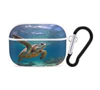 Sea Turtle Airpod Pro Case AirPods 2 Case for Women Hard Shell Protective Cover with Carabiner Keychain Compatible with AirPods Case 2nd 1st Generation, Front LED Visible White